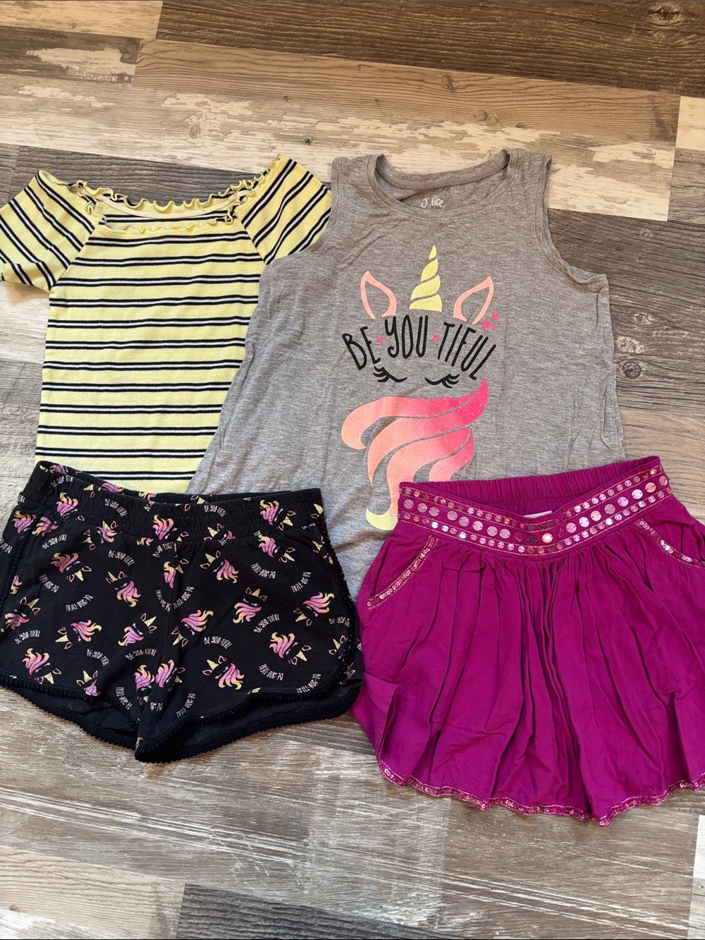 Justice Girls 4-Piece Clothing Bundle – Skort, Shorts, Tank Top & Blouse